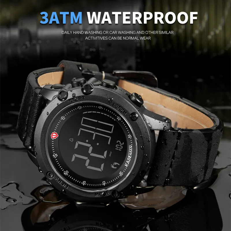 KADEMAN мужские часы цифровые военные спортивные часы лучший бренд класса люкс кожа водонепроницаемые Модные мужские наручные часы relogio