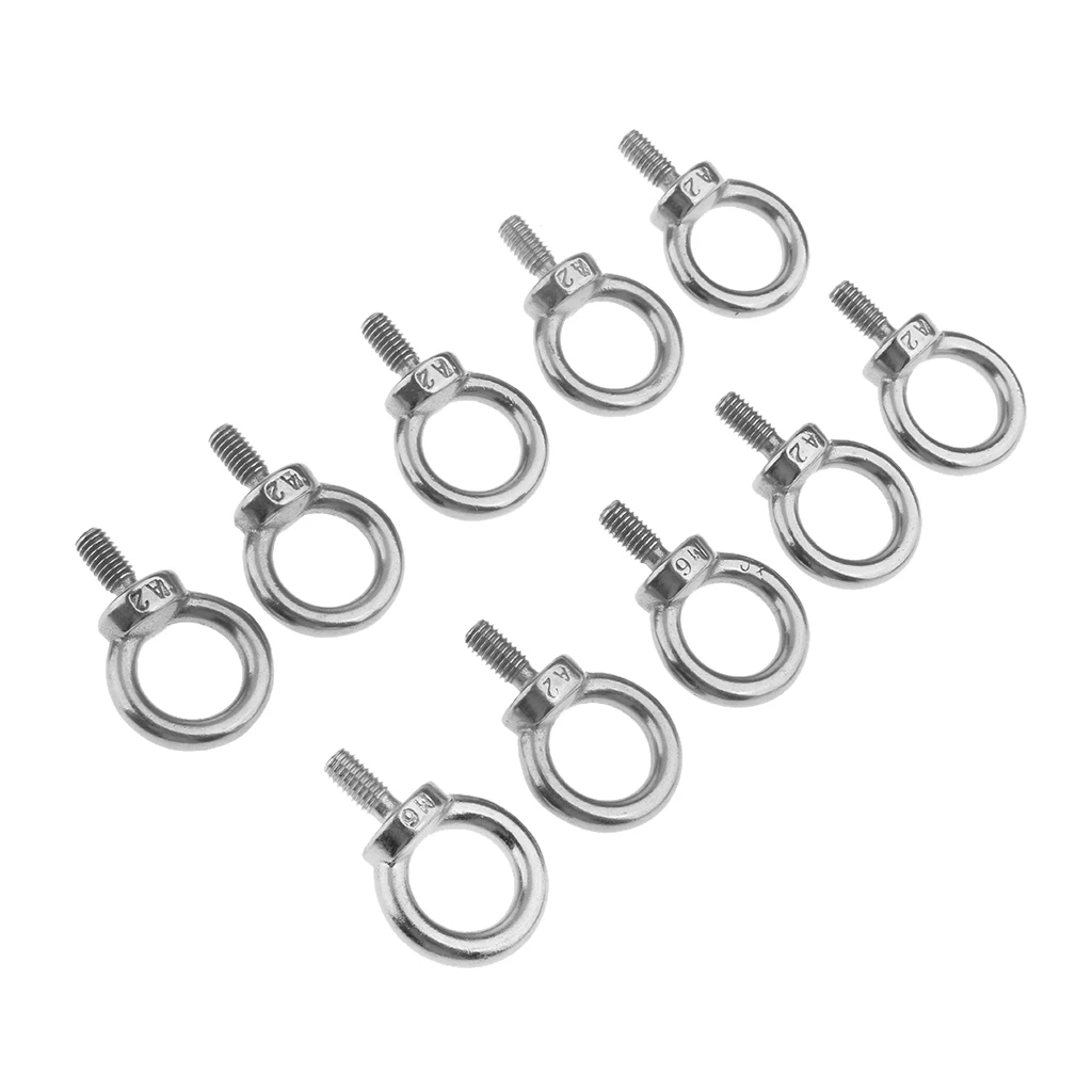 10pcs 316 Grade Stainless Steel Lifting Ring Eye Bolt Nuts Screws Bolts 6mm