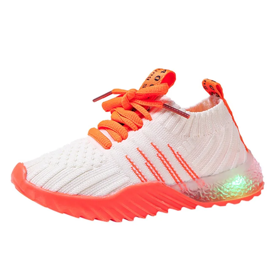 Детские кроссовки, светодиодный светильник для мальчиков и девочек, яркие цвета, футбольная обувь, светодиодный Легкая спортивная обувь, повседневная обувь, легкая обувь#40J30 - Цвет: orange kids sneakers