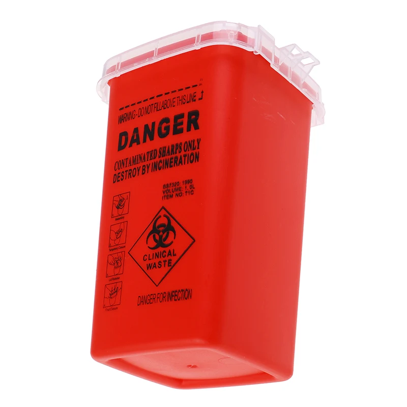 1L Capacity Sharps Container Medical Needles Bin Biohazard Tattoo Piercing Needles Disposal Collect Box Tattoo Artist Waste Box