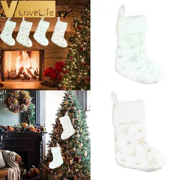 

Snowflake Candy Socks Luxury Faux Fur Christmas Socks Candy Socks Gift Bag Hanging Rings Christmas Tree Fireplace Decorations