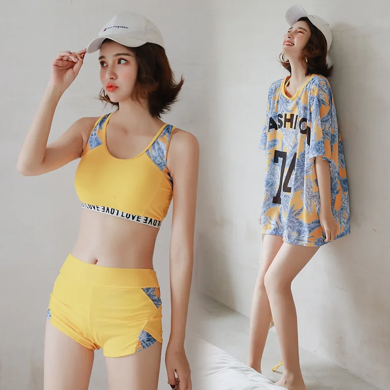 

New Style Hot Springs Split Type Swimsuit Women's Three-piece Set Conservative Belly Covering Slimming Boxer Sexy Swimwear