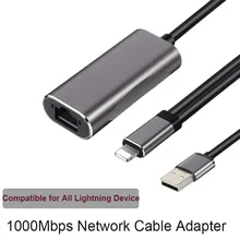Para relâmpago para rj45 ethernet lan com fio adaptador de rede 1000mbps cabo de rede com carregamento para iphone ipad ethernet adaptador