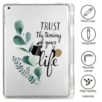 

For iPad Air 1 2 Palm Leave Words Case Tablet With Pen Slot Clear Soft Covers Funda iPad 7th Generation Case Pro 12.9 2020 Coque
