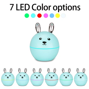 

Cartoon Rabbit Shape Cool Mist Maker Mini Home Aroma Air Ultrasonic Humidifier Oil Aromatherapy Diffuser with 7 Color LED Light