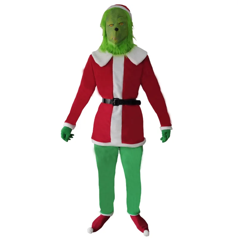 Горячая Распродажа, костюм гринча Санты, как Гринч, костюм для Хэллоуина, рождественской вечеринки, маскарадный костюм с маской, наряды для мужчин и женщин