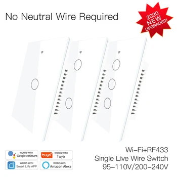 

NEW WiFi Smart Light Switch RF433 No Neutral Wire Single Fire Smart Life Tuya App Control Works With Alexa Google Home 110V 220V