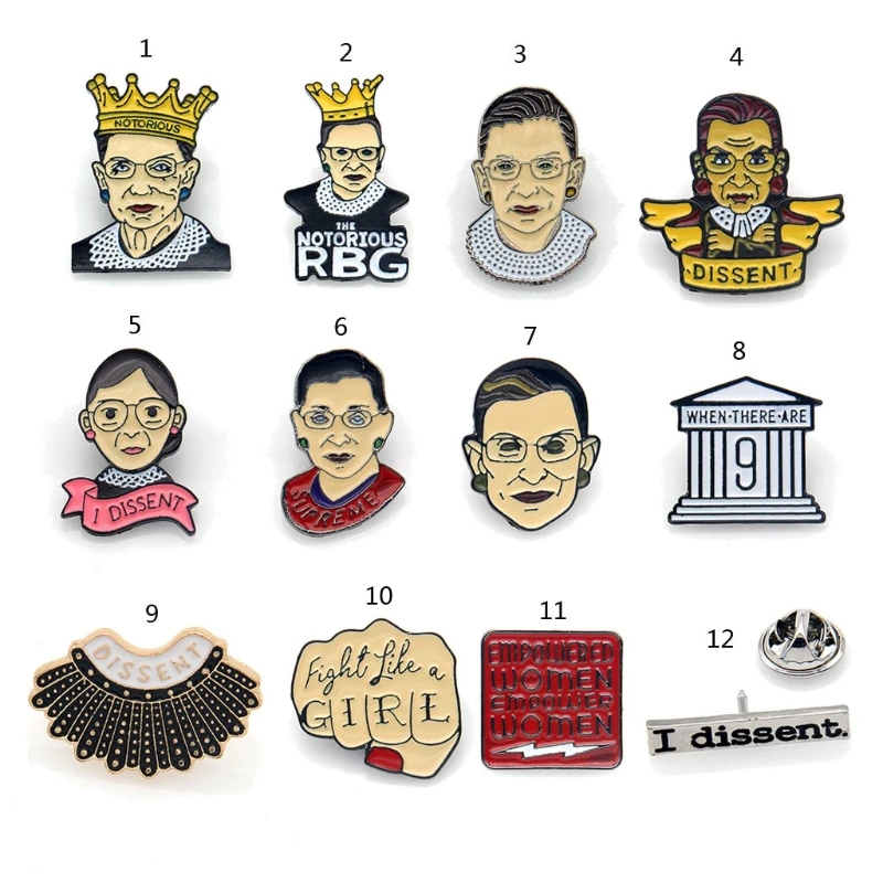 

12Pcs Female Justice Enamel Collar Brooch Pins I Dissent Pins RBG Feminist Pins Kit Backpack Clothing Bag Decor Jewelry