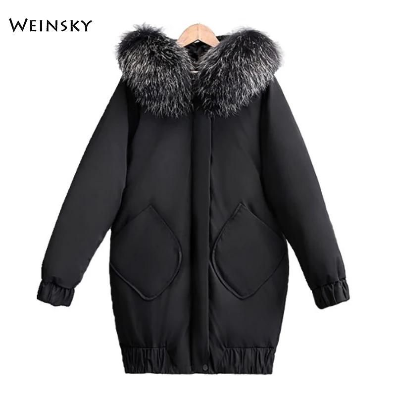 Новая модная женская зимняя куртка с капюшоном Женская длинная теплая куртка пуховик с хлопковой подкладкой верхняя одежда парки - Цвет: Черный