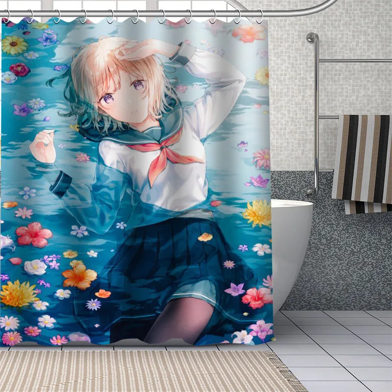 Custom Anime Girl Shower Curtains Waterproof Fabric Cloth Bathroom