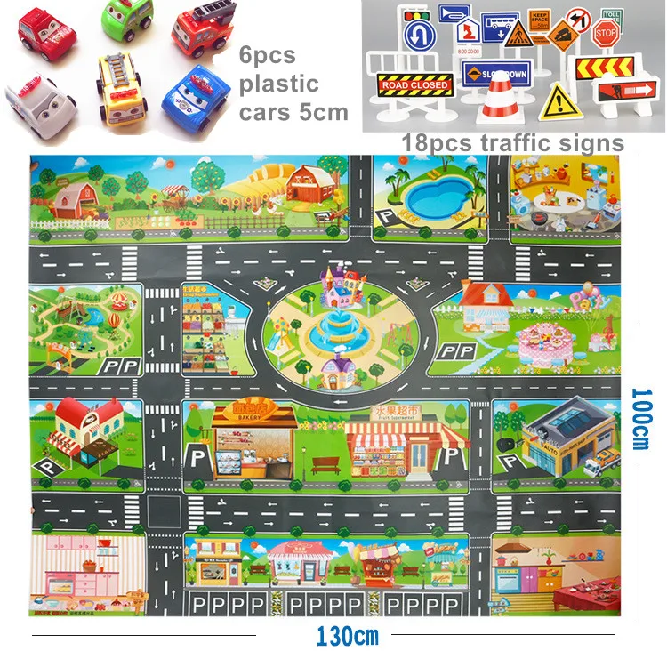 Подарки для детей 130 см детский игровой коврик Brinquedos Juguetes Carros детские автомобильные транспортные средства игрушки дорожные карты игровой коврик для мальчиков - Цвет: mat4 6cars 18signs