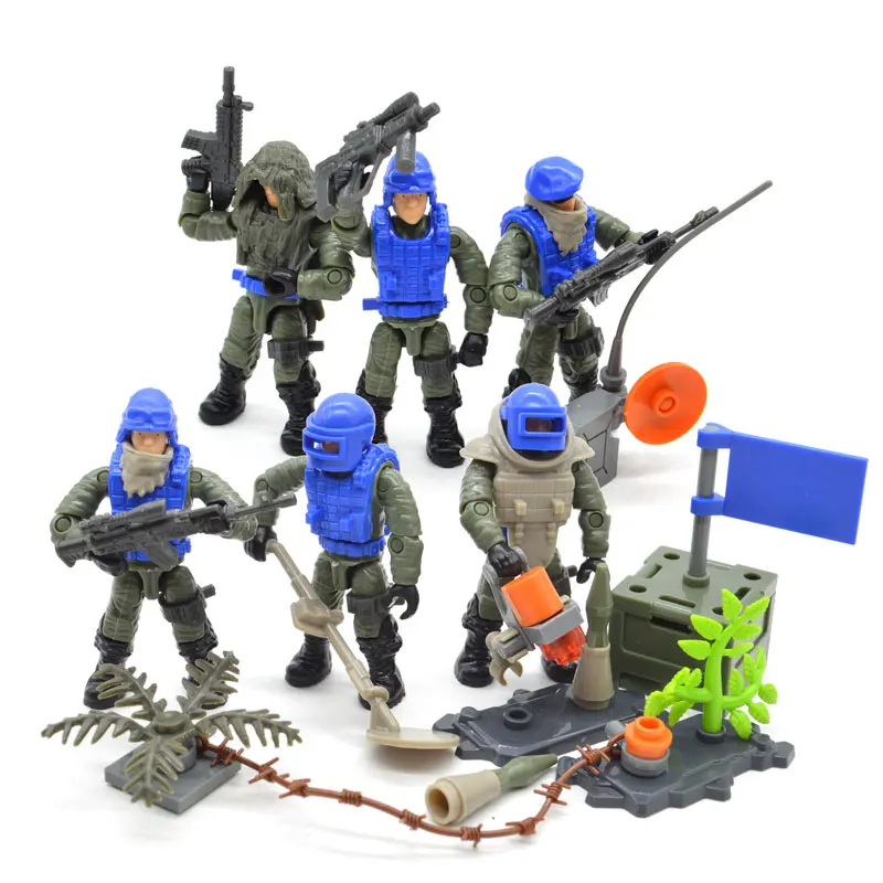XJ9905(6 figs) Набор для игры, армейские солдатики, Военная серия с оружием, вызов, телескоп, строительные блоки, кирпичи, игрушки для детей - Цвет: XJ9905(6 figs)