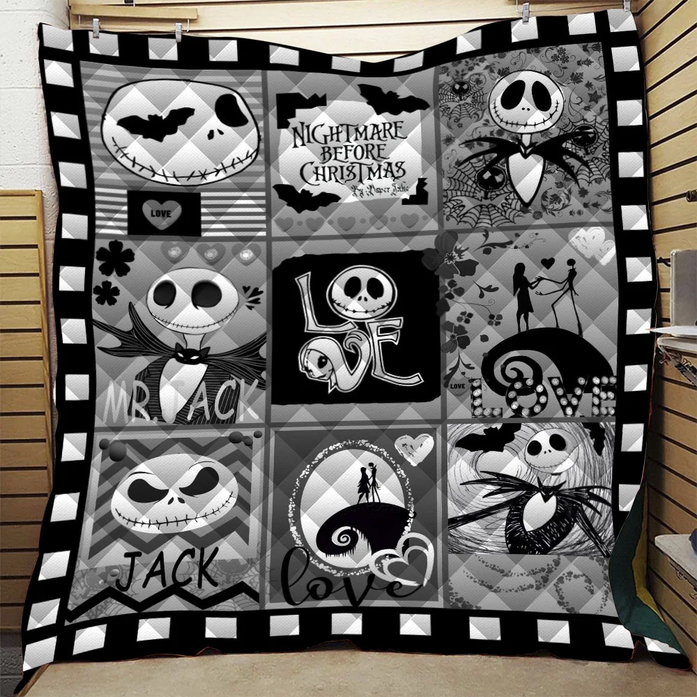 Black White Skull Jack Nightmare Summer Quilt Blanket Mat Skull 3D Printed Bed Sofa Blanket Kids Washable King Queen