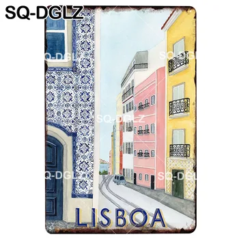

[SQ-DGLZ] LISBOA Metal Sign Bar Wall Decor City Tin Sign Vintage Home Decor Painting Plaques Art Poster