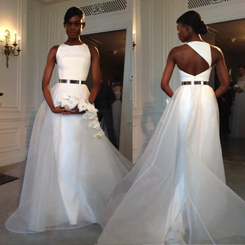 

Gold Belt Organza Open Back A Line Cheap Custom Simple Elegant Wedding bridal evening gown 2018 Mother of the Bride Dresses