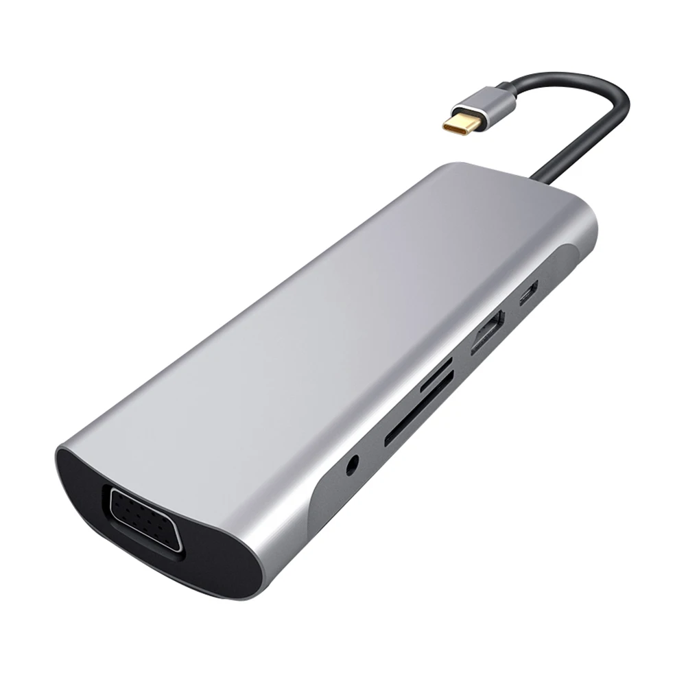 

10-in-1 Type C to HDMI VGA USB Hub Adapter Converter TF Card Reader for Computer