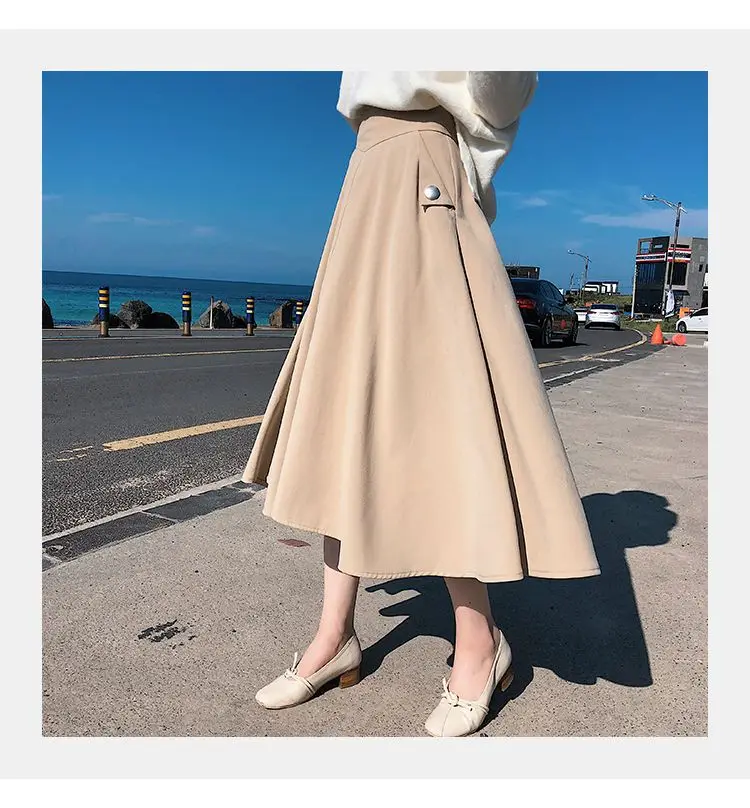 NYFS New Autumn High waist Skirts Fashion Mid-length Umbrella skirt Women Slim Office Skirt Faldas Mujer Saias