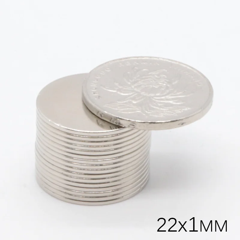 100 шт 22x1 мм Mini Мини Супер StrongRare земля холодильник постоянный магнит маленький круглый неодимовый магнит 22*1 магнитный материал