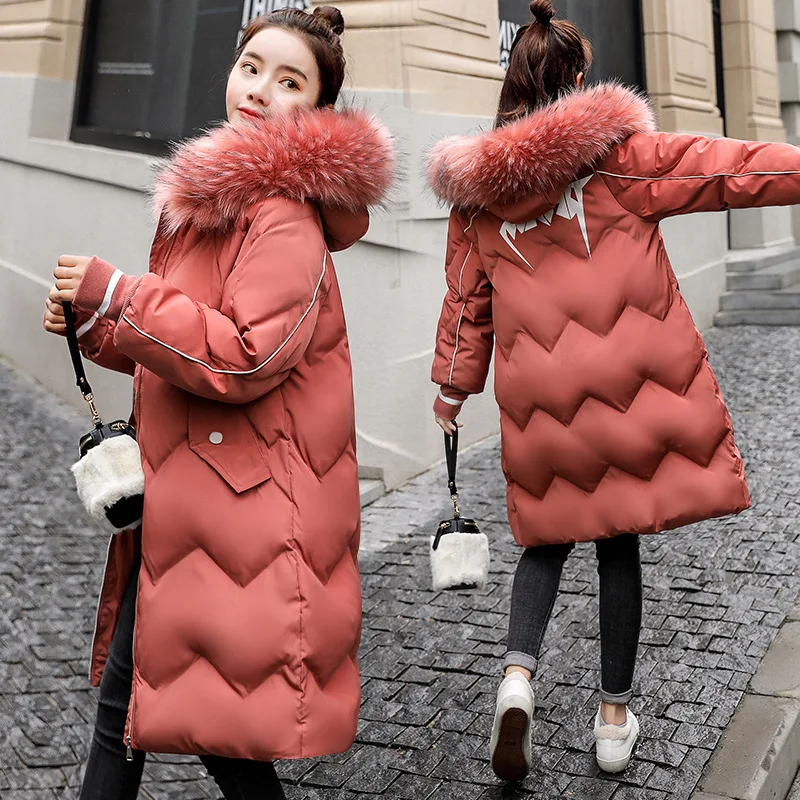 

CHIC Cotton Coat Women's Mid-length Hooded Large Fur Collar 2019 Winter Korean-style Loose-Fit BF Students Thick Casual Cotton-p