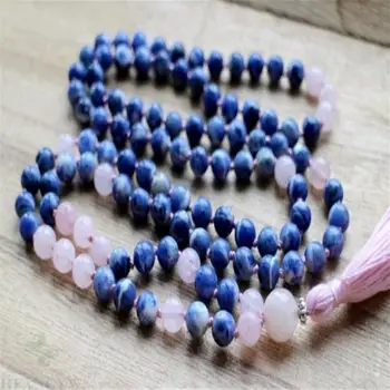 

8MM Blue Sodalite Gemstone 108 Beads TasselMala Necklace Lucky MONK natural yoga Buddhism pray Cheaply Ruyi spirituality Sutra