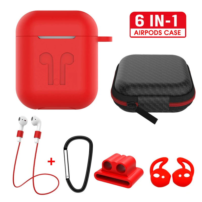 6 в 1 чехлы ремешок карабин защитный чехол для airpods case аирподс наушников headphones