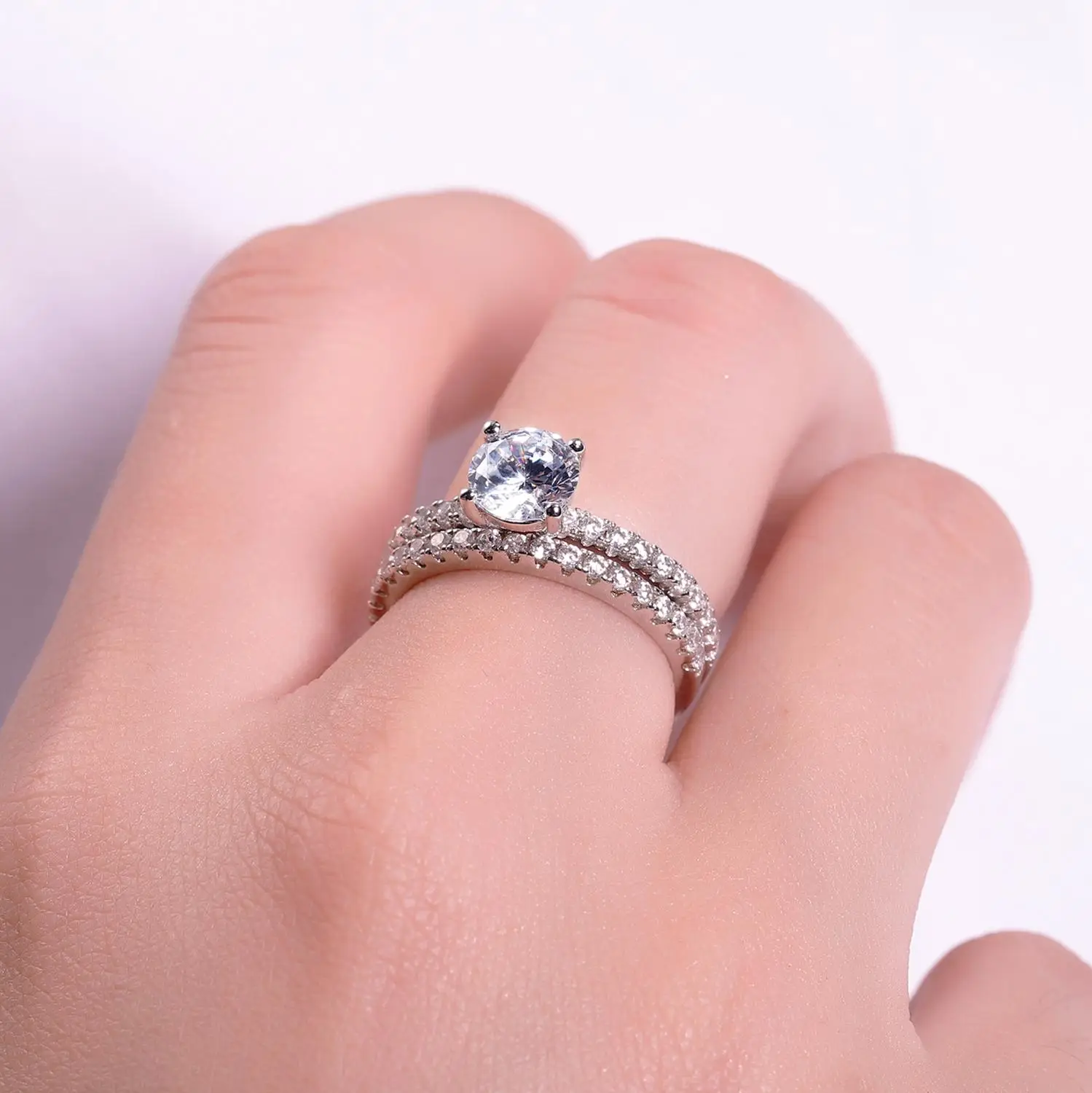 GEM'S BALLET 1.0Ct 6,5 мм 2 шт Круглый комплект с акцентами, блестящее кольцо с муассанитом для женщин, 925 пробы Серебряное свадебное ювелирное изделие