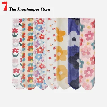 

2020 Spring Summer Socks Women Sweet Cartoon Red Yellow Blue Pink Floral Print Breathable Socks Female Size 35-46