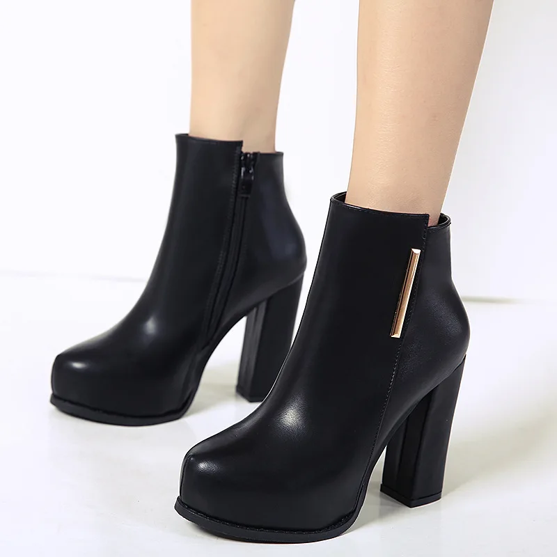 

Lady Boots Round Toe Winter Shoes Women Bootee Woman 2019 Lace Up Chunky Heel Low Heels booties Luxury Designer Ladies Rubber