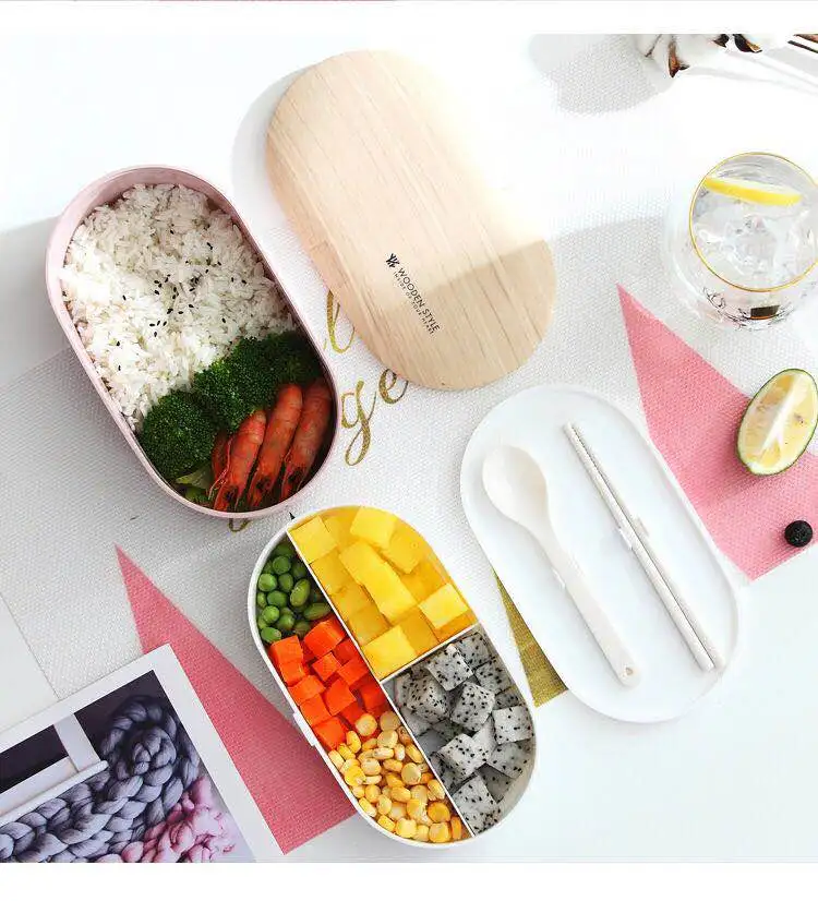 

800ml Lunch Box High Capacity Double Layer Leakproof Student White Collar Business With Spoons or Chopsticks Microwavable