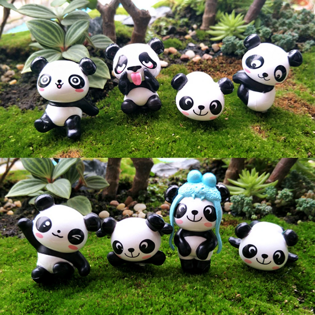 8 Pieces Miniature Bonsai DIY Craft Vase Terrarium Figurine Panda Bear Decor