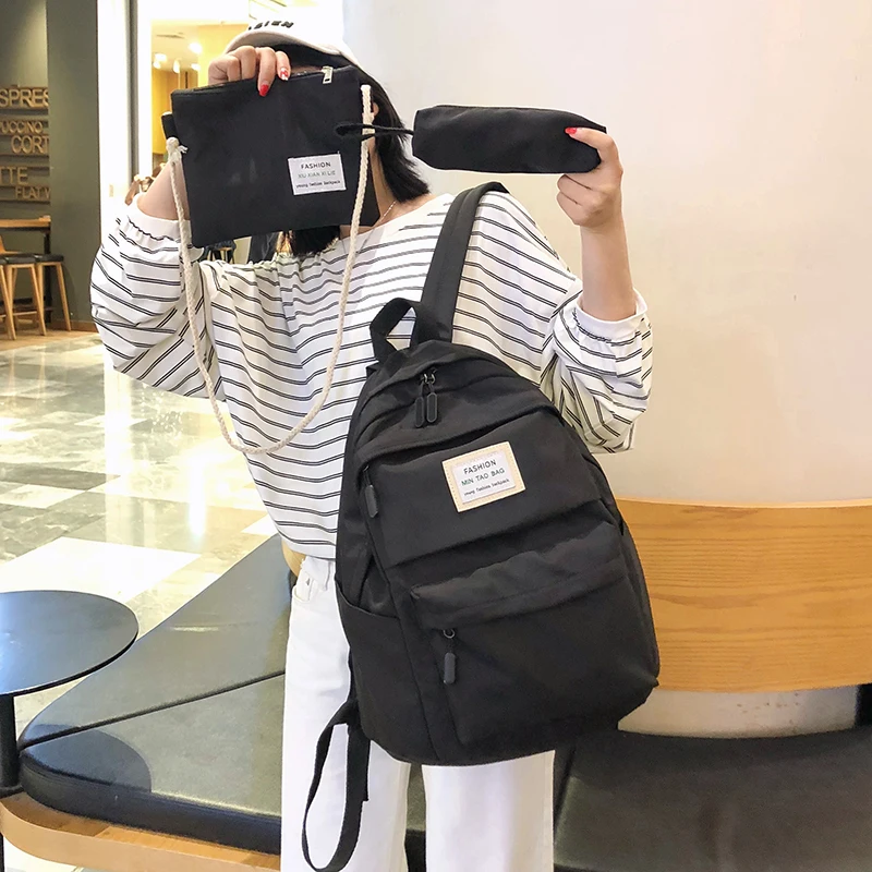 Fashion Backpack School-Bag Teenage-Girl Student Mochilas Girls Solid Women Casual 3set
