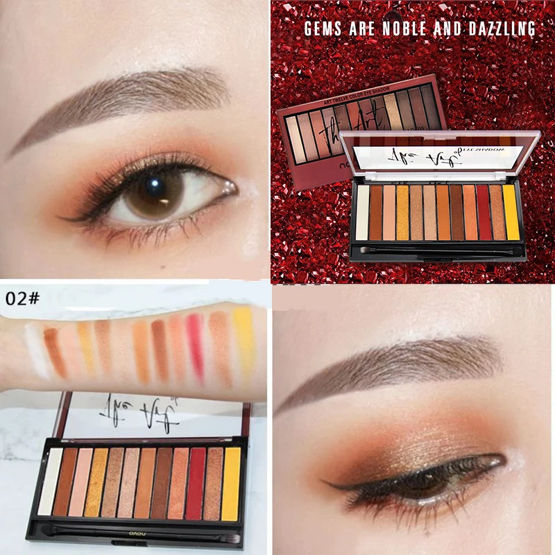 

HOJO 12Color Nude Matte Eye Shadow Palette Chain Look Loose Pressed Glitter Shiny Powder Eyeshadow Shimmer Makeup Kit with Brush