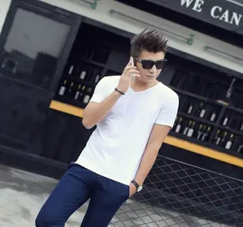 

Summer new style Men high quality Solid color Short sleeve V-neck T-shirt
