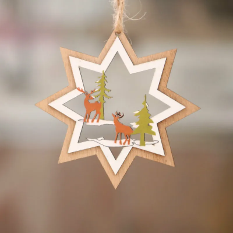 Рождественские деревянные подвесные Подвески, Рождественская елка, искусственная сосна, дерево, орнамент, Подвесные Подарки, снежинка, лось, Navidad, для дома, сделай сам, украшение