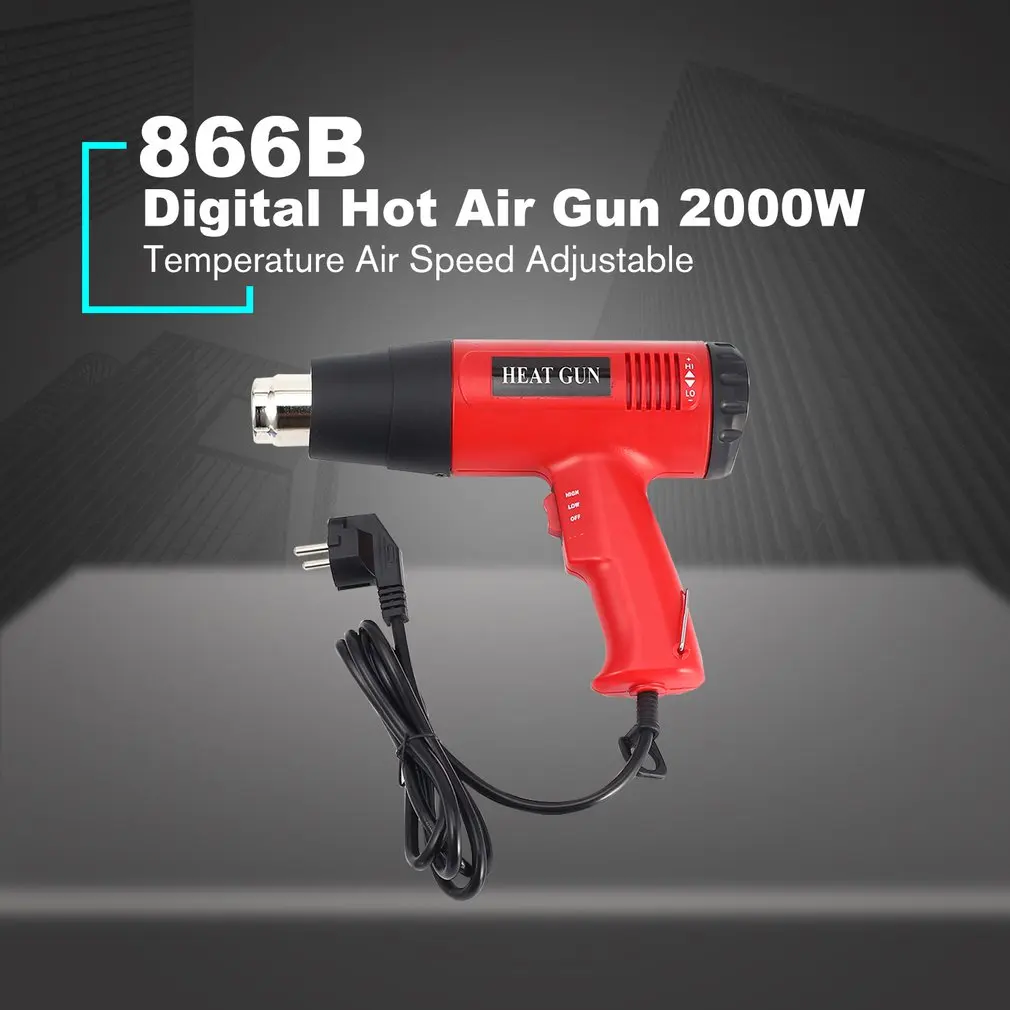 Hot Air Heat Gun 866B 2000W Digital LCD Electric Temperature Fan Adjustable Shrink Paint Stripper Rework DIY Tool+ Nozzle