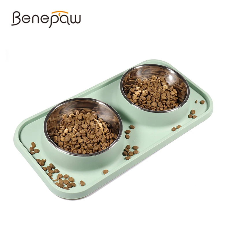 Benepaw-cuenco doble de diseño elegante para gatos, alimentador antideslizante antiderrame duradero para perros, tazón de acero inoxidable extraíble, fácil de limpiar