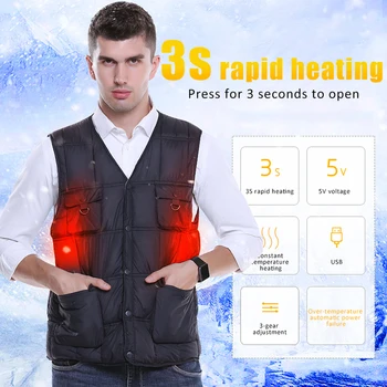 

Outdoor Men's Electric Heating Vest Usb Heating Vest Winter Outdoor Camping Hiking Skiing Thermostatic Heating Warm Jacket