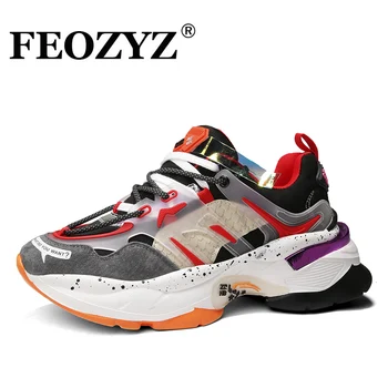 

FEOZYZ Street Fashion Men Shoes Cross-tie Platform Sneakers Men Dad Chunky Dad Shoes Patchwork Running Shoes