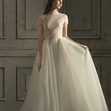 Винтажное свадебное платье русалки с высоким воротом со съемной юбкой с короткими рукавами кружевное свадебное платье с жемчугом размера плюс Vestido Novia