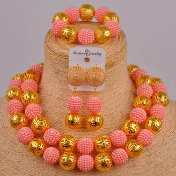 

peach african beads jewelry set simulated pearl nigerian wedding set bridal party jewelry sets ZZ14