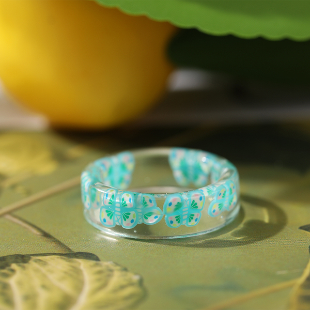 Korea Colorful Fashion Resin Fruit Ring Set Metal Geometric Irregular Open Rings for Women Party Wedding Jewelry Ring Set