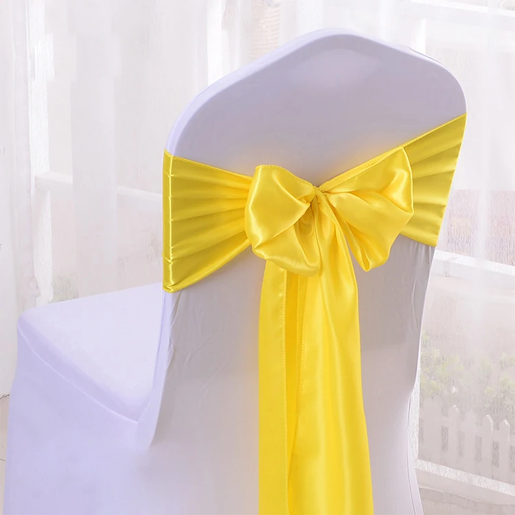 WedFavor 25 шт. атласная стул лук пояса свадьба крышка стула лента галстуки бабочки для вечерние события в гостиничных залах торжеств украшения - Цвет: Yellow