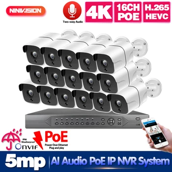 

H.265 4K 5MP POE System 16CH CCTV Security NVR Kit HD Sound Two way Audio Outdoor IP Camera Surveillance System With 4TB HDD