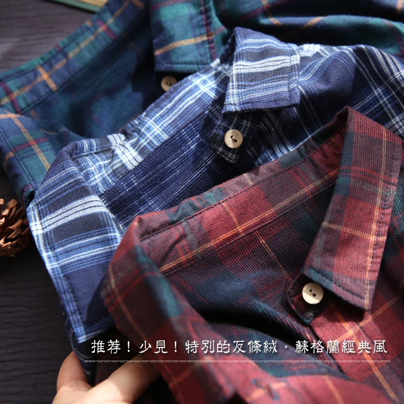 Spring Autumn Women literary loose plaid linen shirt female casual New style long-sleeved shirt