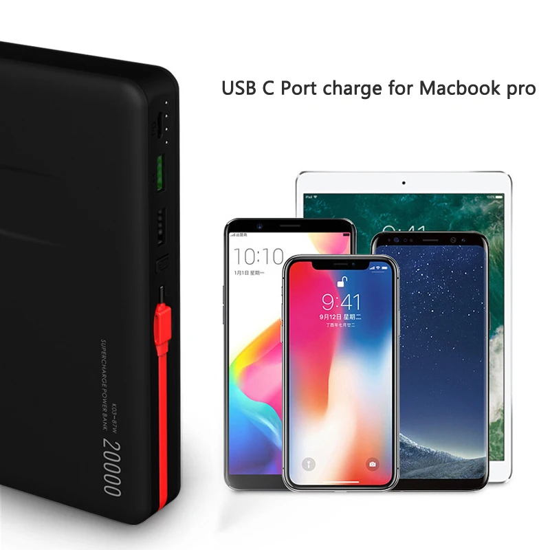 20000mAh Power Bank with Cable Plug 87W QC PD 3.0 Fast Charging Powerbank for iPhone 12 Huawei Xiaomi Laptop Notebook Powerbank power bank battery Power Bank