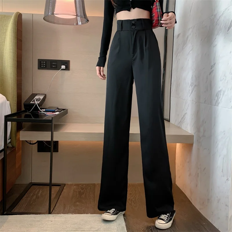 vuori joggers 2021 New Women Casual Pants Loose Style Straight Suit Pants High Waist Chic Office Ladies Pants Trousers Streetwear Female Pants palazzo pants