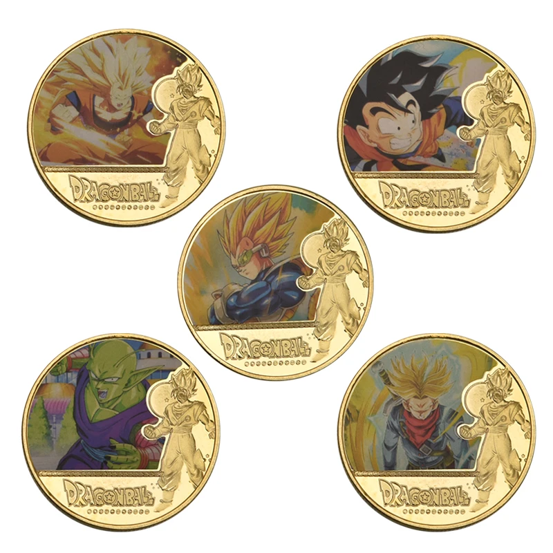 WR Dragon Ball Z Goku Gold Plated Coins Collectibles with Coin Holder Japanese Challenge Coins Set Original Gift Dropshipping - Цвет: 5pcs coin