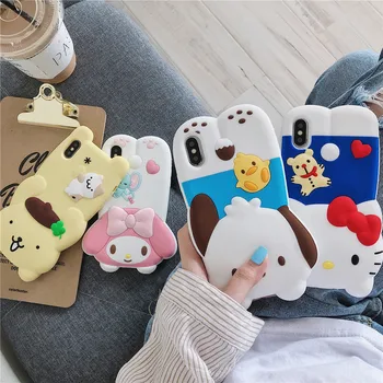 

My melody Hello kitty 3D cartoon soft silicone phone case for iphone 11 pro max 6 7 8 plus X XR XS MAX Lanyard protective Cover