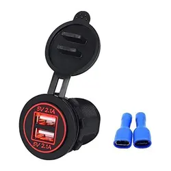 Waterproof Dual 12V 4.2A USB Charging Socket With Red LED Light For Car Boat Mobile Motorcycle Charger