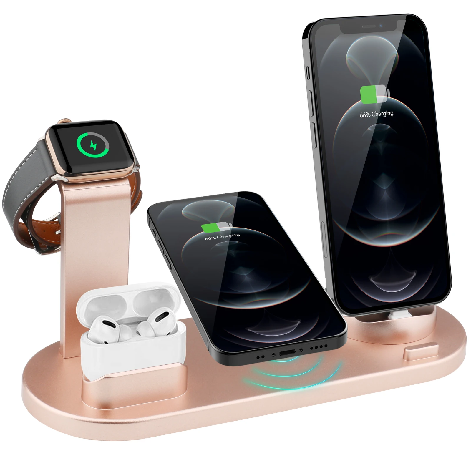 Беспроводное зарядное устройство Labobbon 15 Вт 4 в 1 для Apple Watch 6 5 iPhone 12 11 X XS MaxXR 8 Airpods Pro